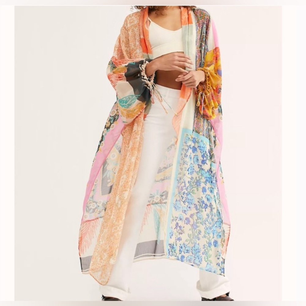 Free People Orange and Yellow Bohemian Duster Coat